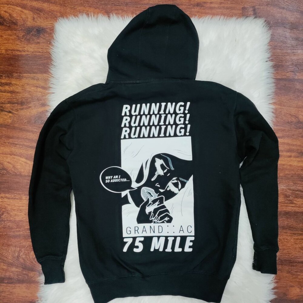 Grand AC 75 Mile Why I'm So Addicted Black Running Hoodie Sweater Men's Small - Picture 4 of 10